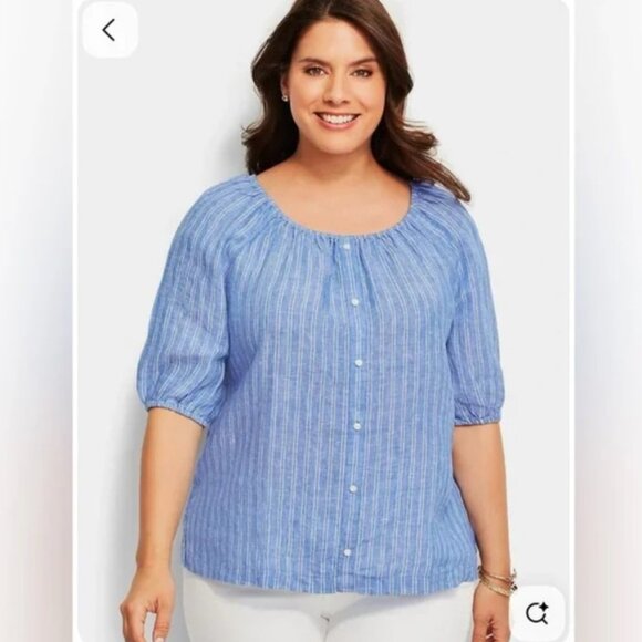 Talbots Striped Button-Down Scoop Neck Blouse - Picture 4 of 4